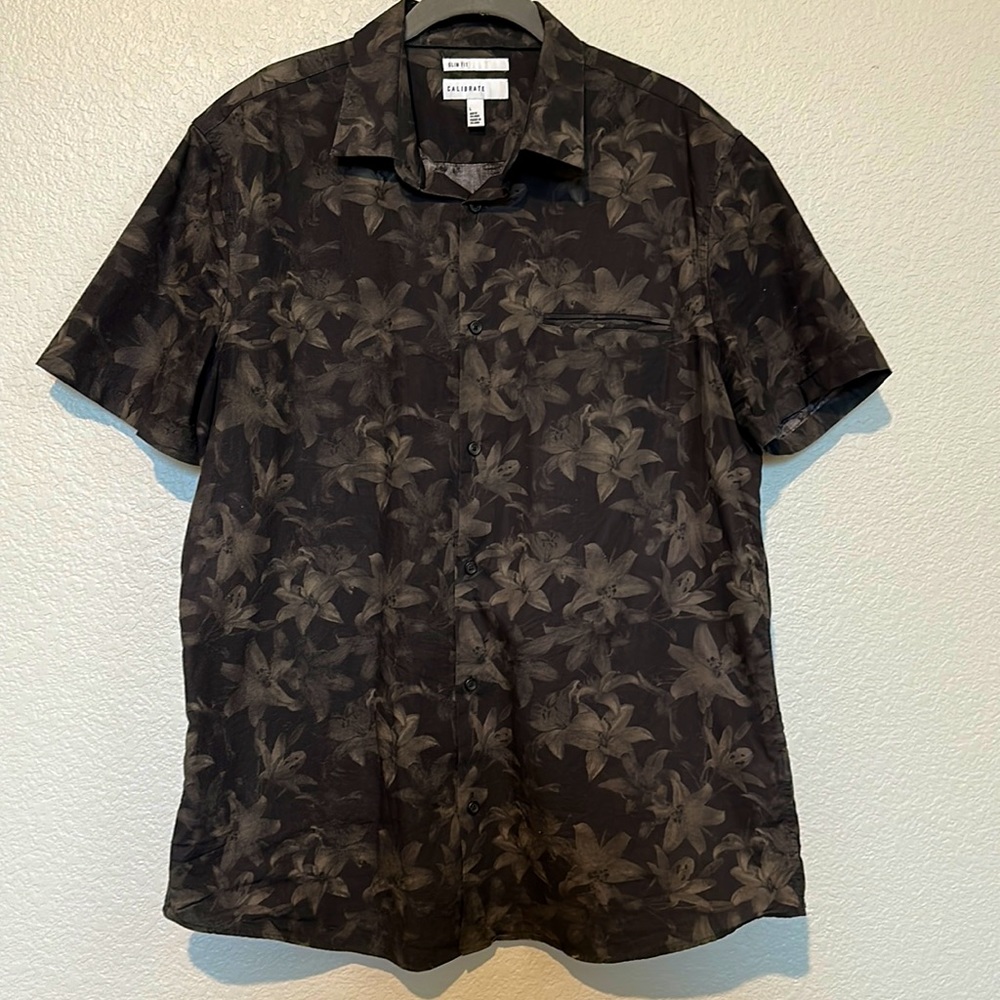 Calibrate Men’s Button Down shirt top cotton black print size L